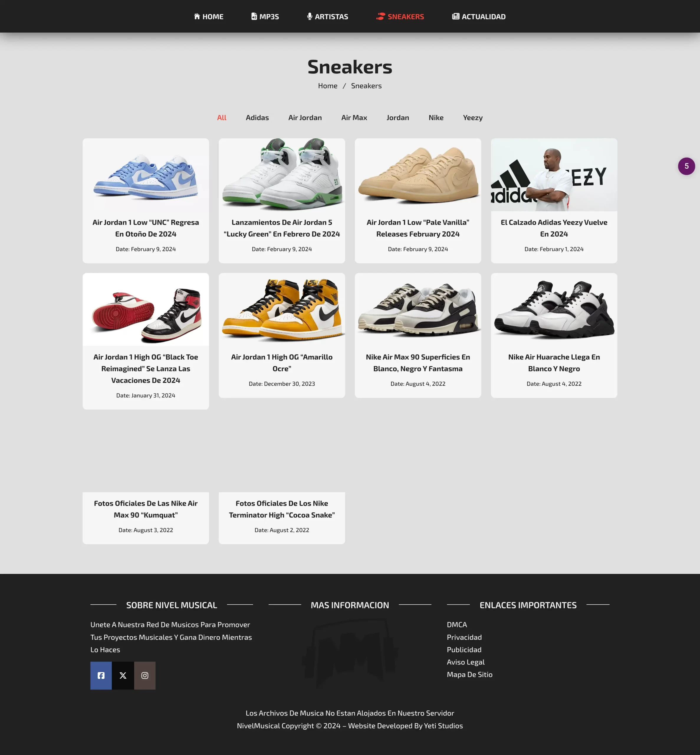 Nivel Musical Sneakers Archive Page Website